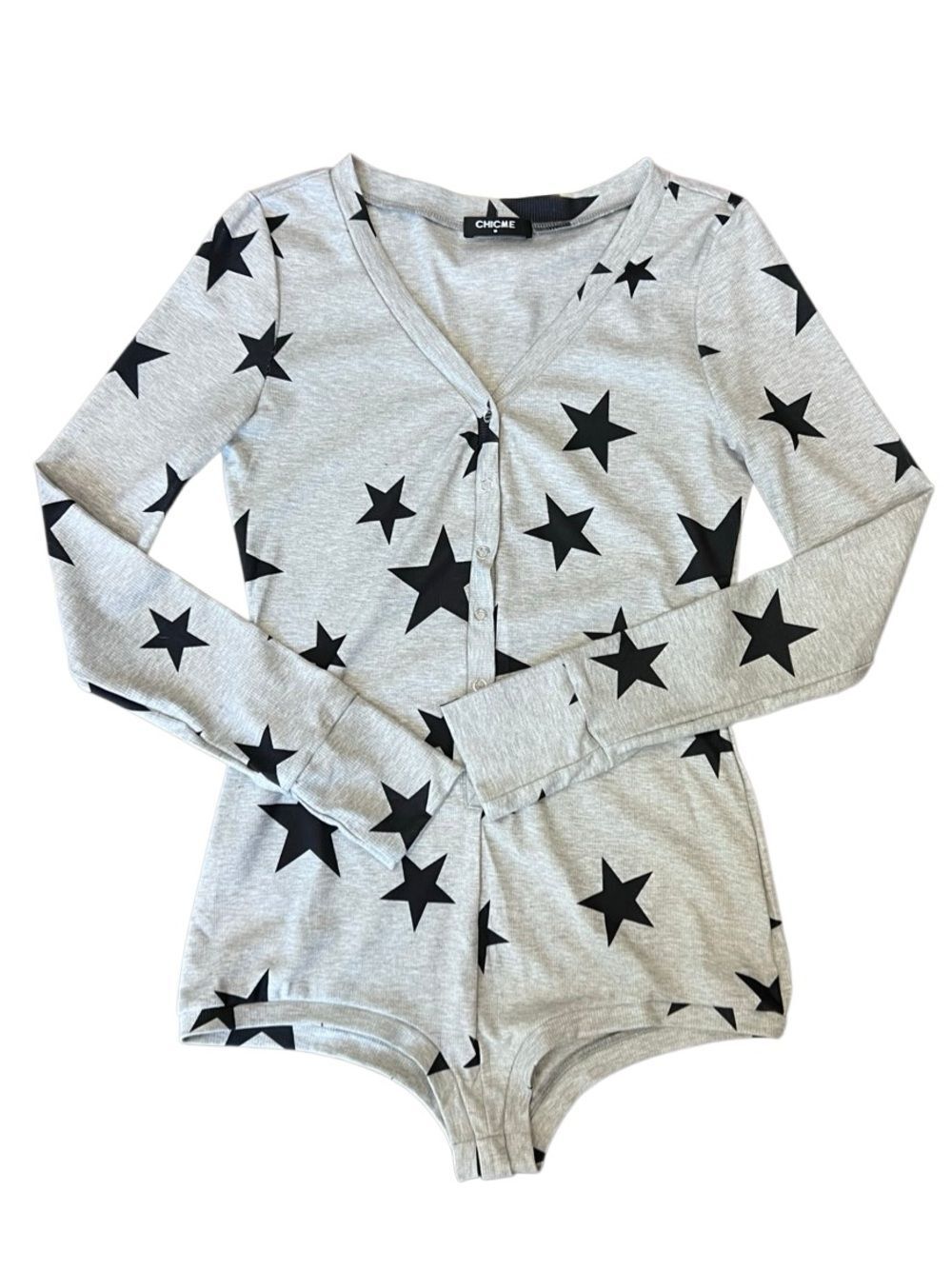 Chicme gray V-neck bodysuit Romper Size Medium